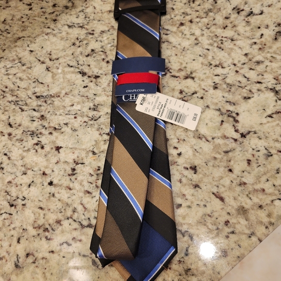 NWT Mens Tie Black and Taupe Wide Stripes - Picture 3 of 5